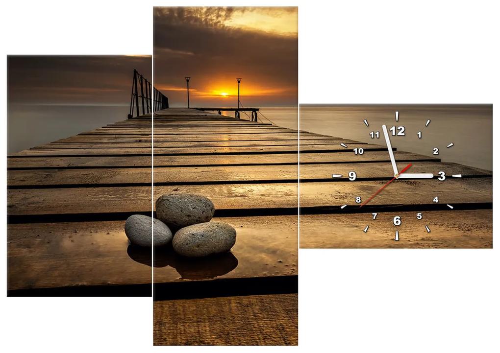 Gario Obraz s hodinami Nádherné ráno pri móle - 3 dielny Rozmery: 90 x 70 cm