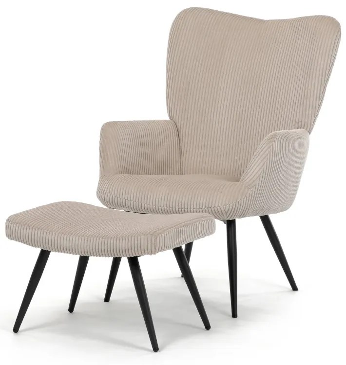 Relaxačné kreslo ušiak s taburetom ROYAL — kov, menčester, béžová