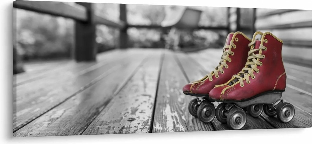 Obraz červených starých kolieskových topánok (120x50 cm)