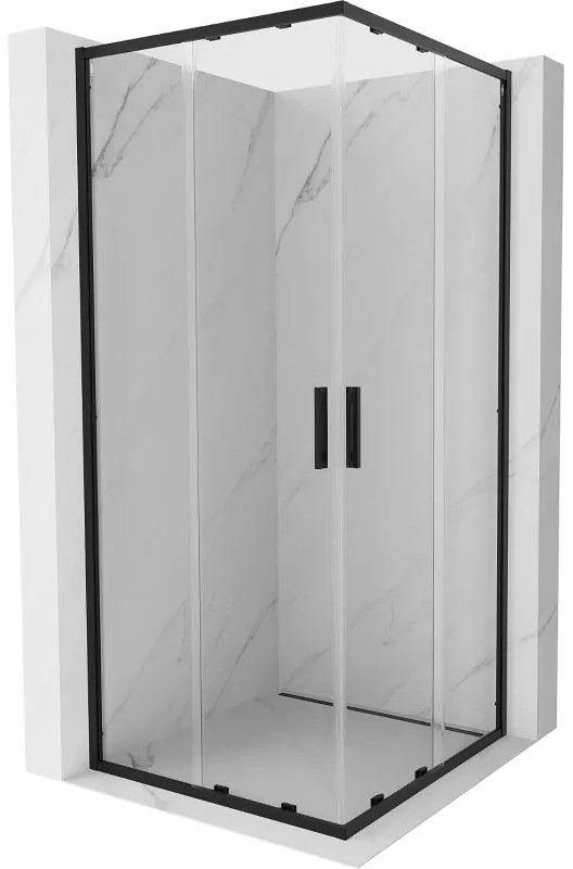 Mexen Exo, štvorcový sprchovací kút s posuvnými dverami 70x70 cm, 6mm číre sklo, čierny profil, 8111-070-070-70-00