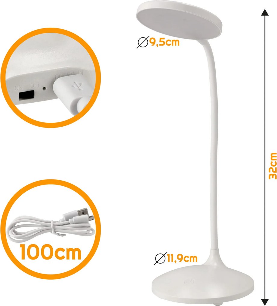 BERGE LED USB stolná lampa s batériou USTKA