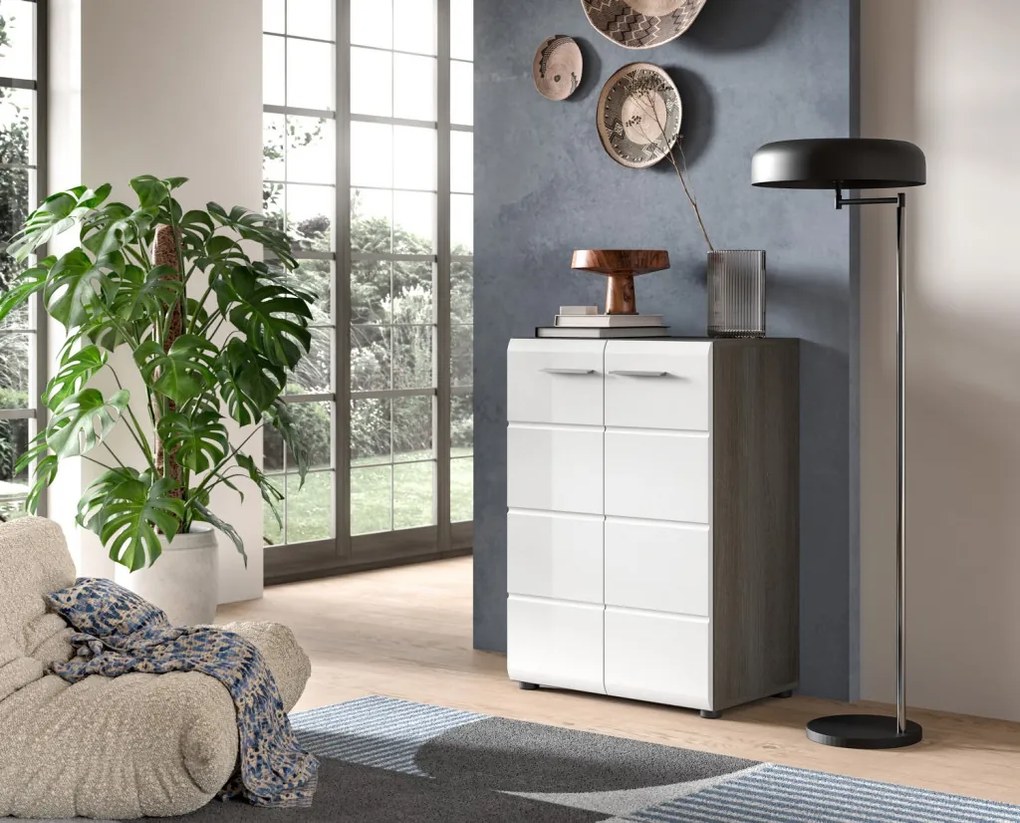 Skrinka Salsa, 60 cm, šedý dub/biela lesk