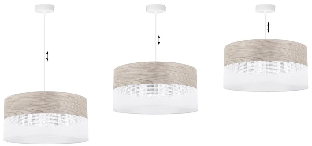 Závesné svietidlo Wood, 1x svetlobéžová dubová dýha/biele PVC tienidlo, (fi 44cm)