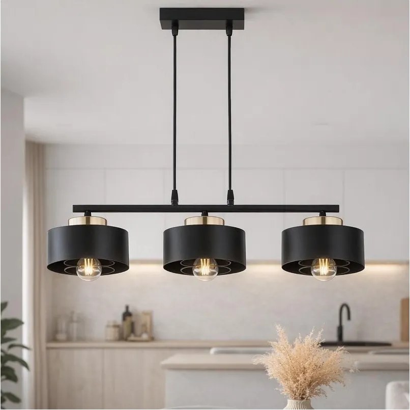 BRILAGI - Závesný luster na kábli SPRING 3xE27/60W/230V čierna/zlatá