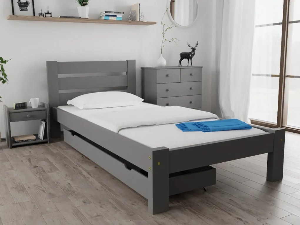 Posteľ Amelia 90 x 200 cm, sivá Rošt: S latkovým roštom, Matrac: Matrac Somnia 17 cm