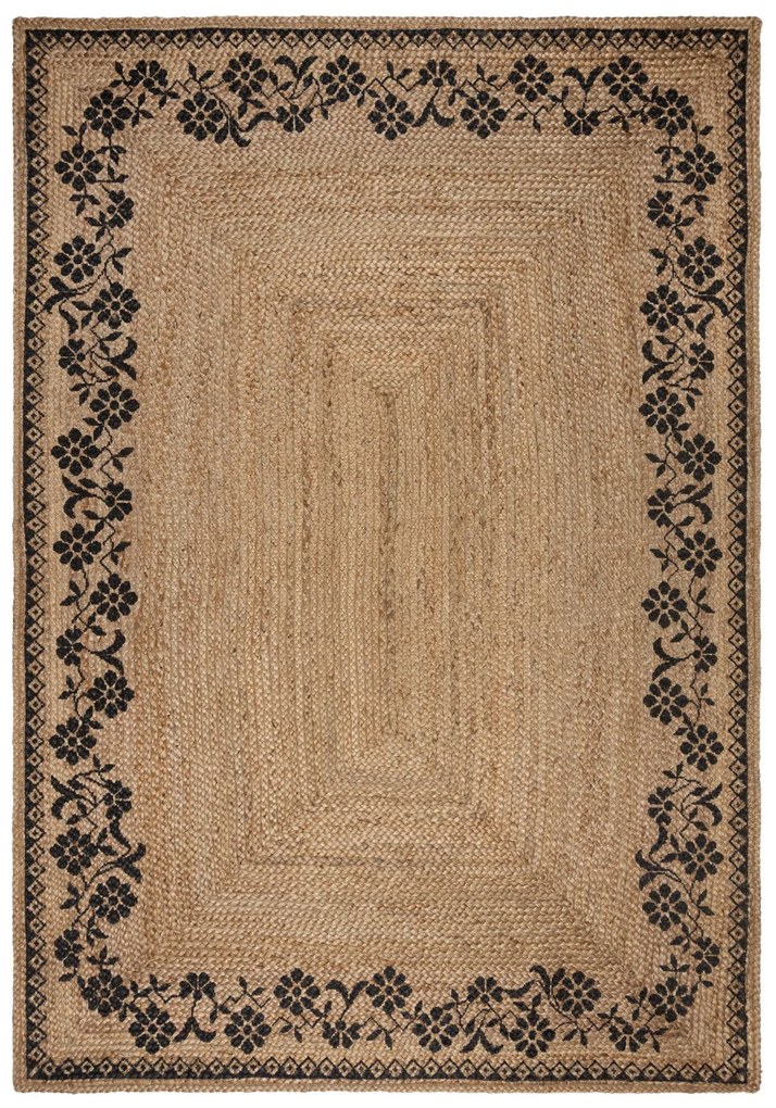 Flair Rugs, Kusový koberec Printed Jute Maisie Natural/Black, 200x290, béžová, chodba / predsieň