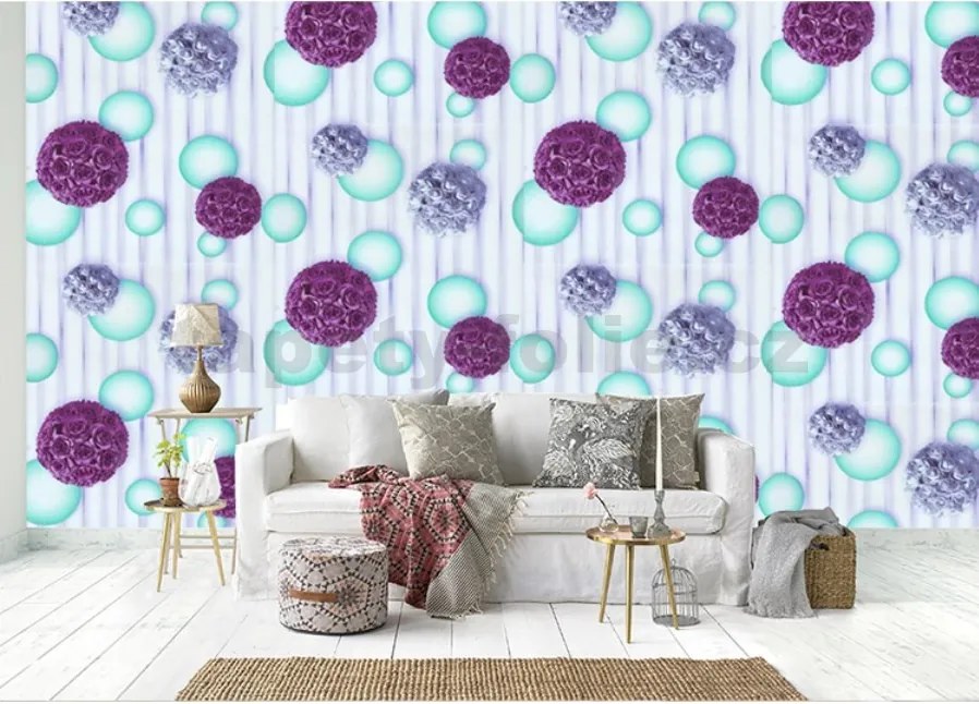 Samolepiace tapety 45 cm x 10 m IMPOL TRADE 9072-1, bielo-červené kytice ruží na fialovom podklade, Samolepiace tapety