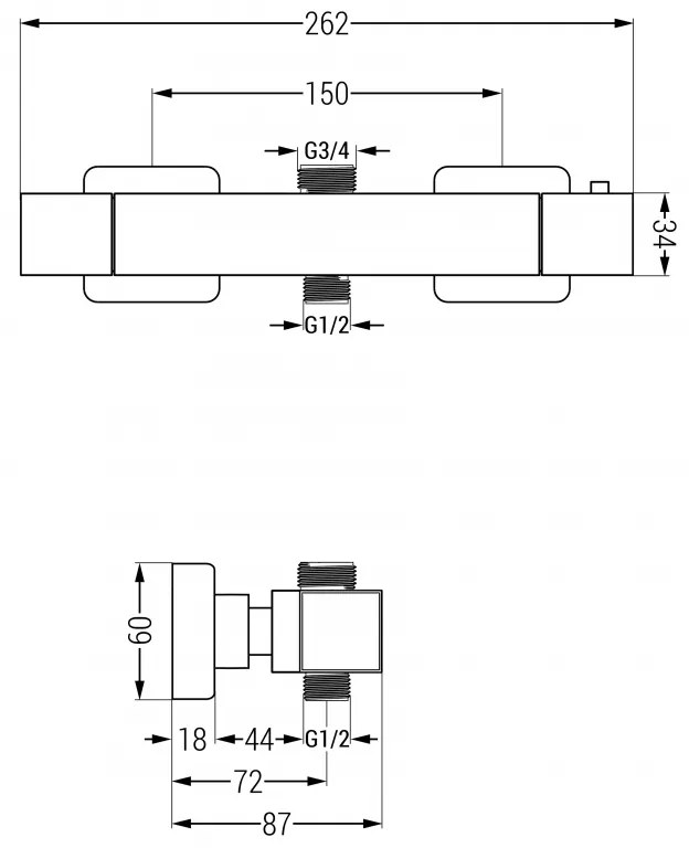 Mexen CUBE termostatická batéria s horným pripojením 3/4" pre srpchový stĺp, čierna, 77250-70