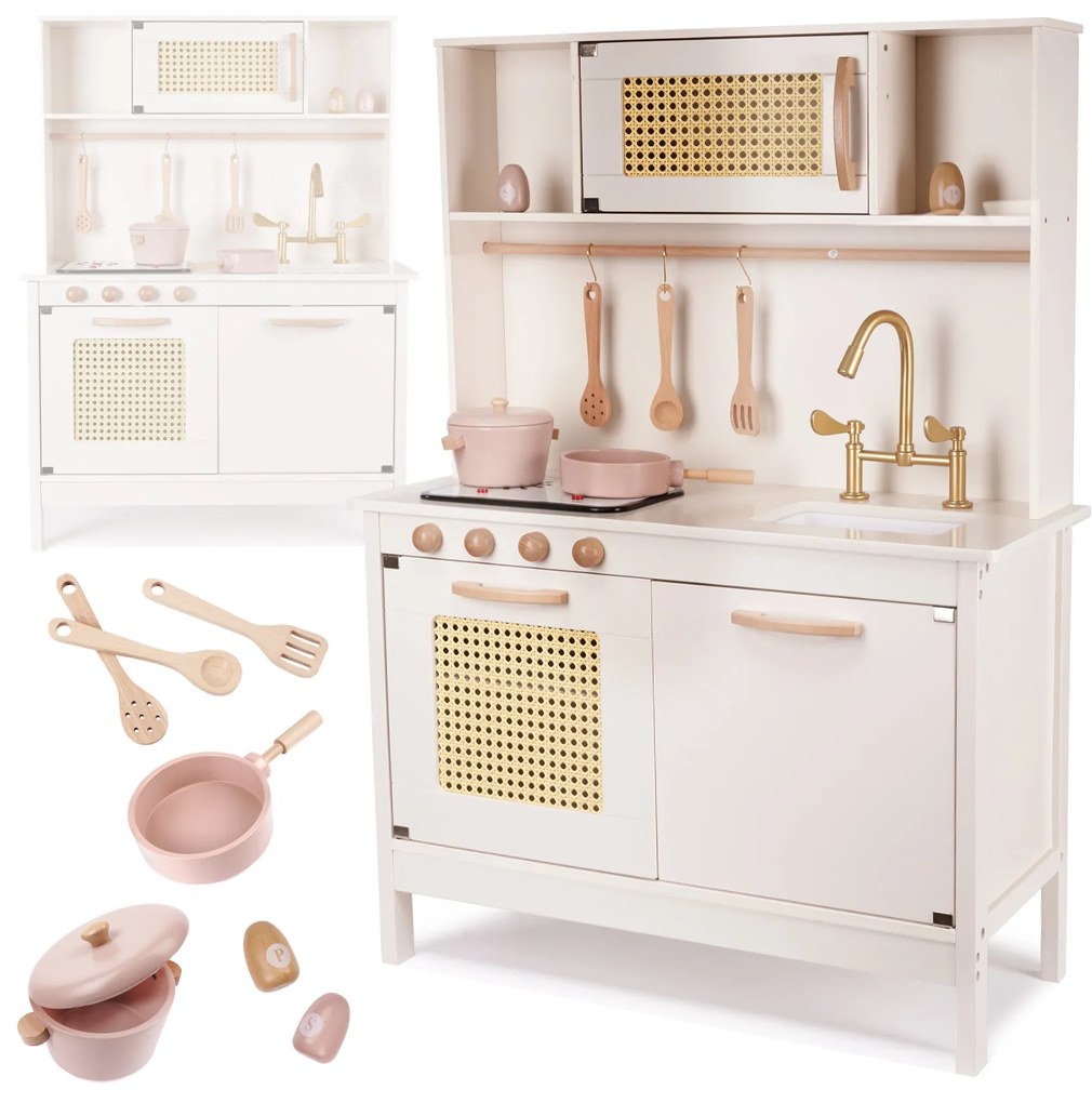KIK Detská drevená retro kuchynka z MDF s doplnkami BOHO