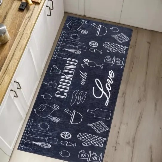 Protišmykový koberec / behúň 38340 KITCHEN tmavomodrý
