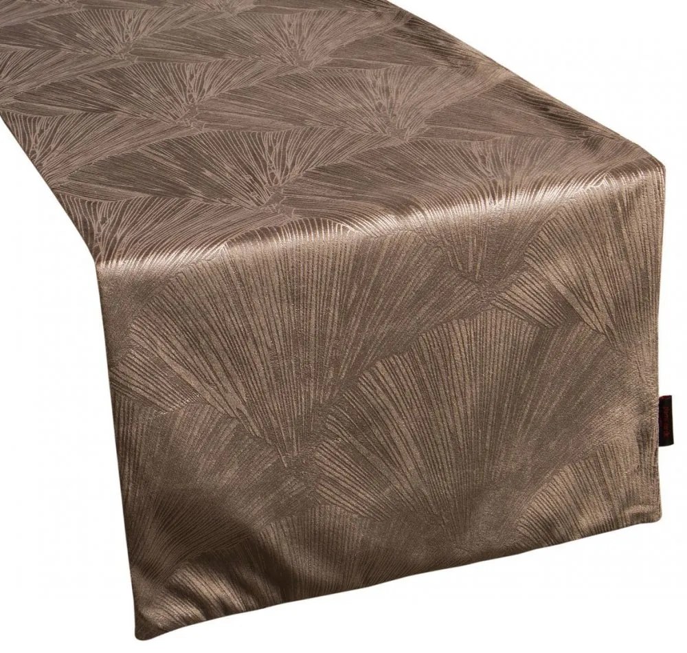 Elegantný zamatový stredový obrus v hnedej farbe s krásnym vzorom 40x140