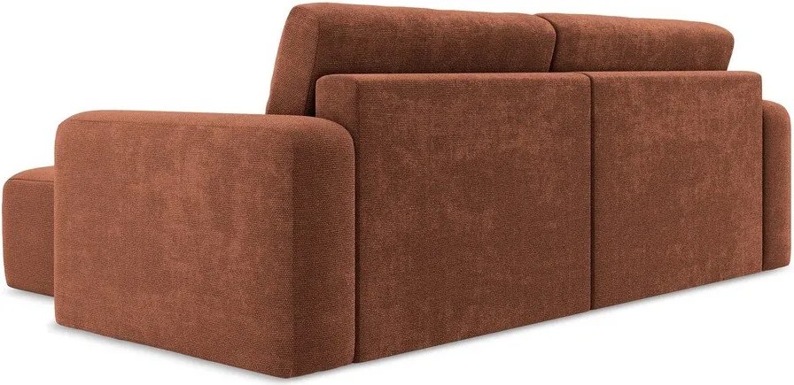 Ženilková rozkladacia/s úložným priestorom rohová pohovka v terakotovej farbe (pravý roh/s leňoškou) Kona – Makamii