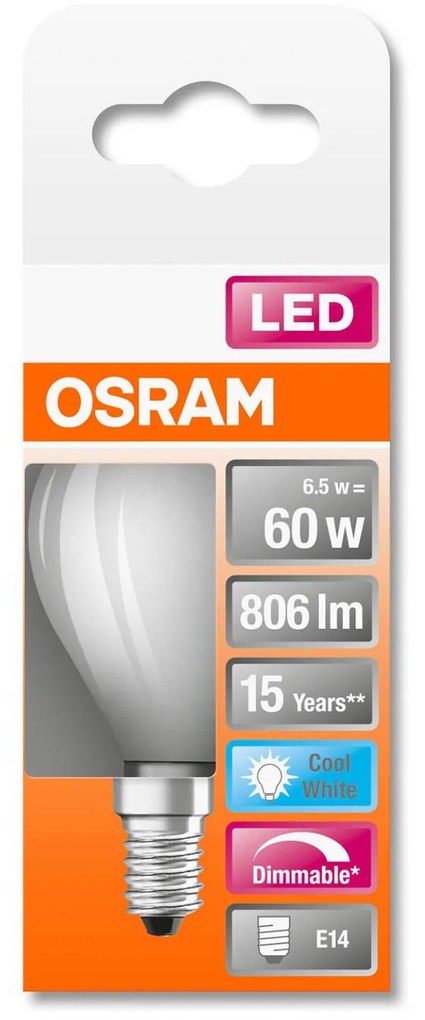 OSRAM LED kvapková E14 6,5W 827 stmievateľná