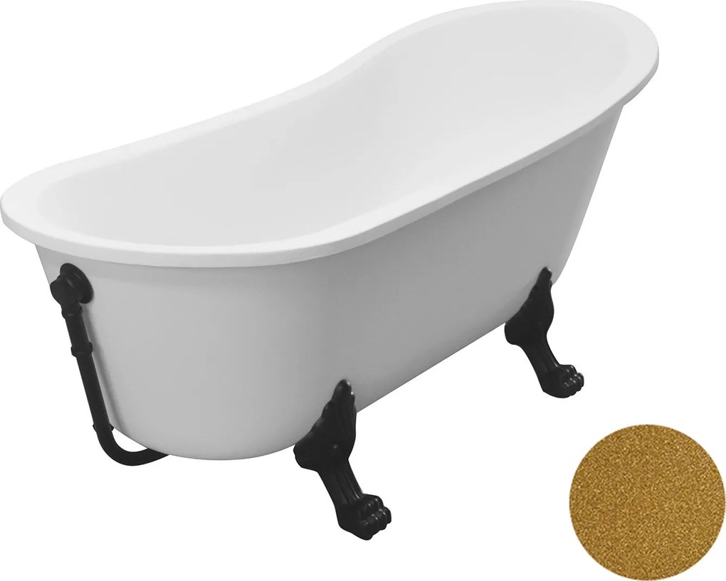 Besco Akrylátová voľne stojaca vaňa Olaya Glam Z 160x68 s prepadom BESCO-Typ výpuste: Click-Clack s prepadom, chróm, BESCO-Nôžky: Čierna mat