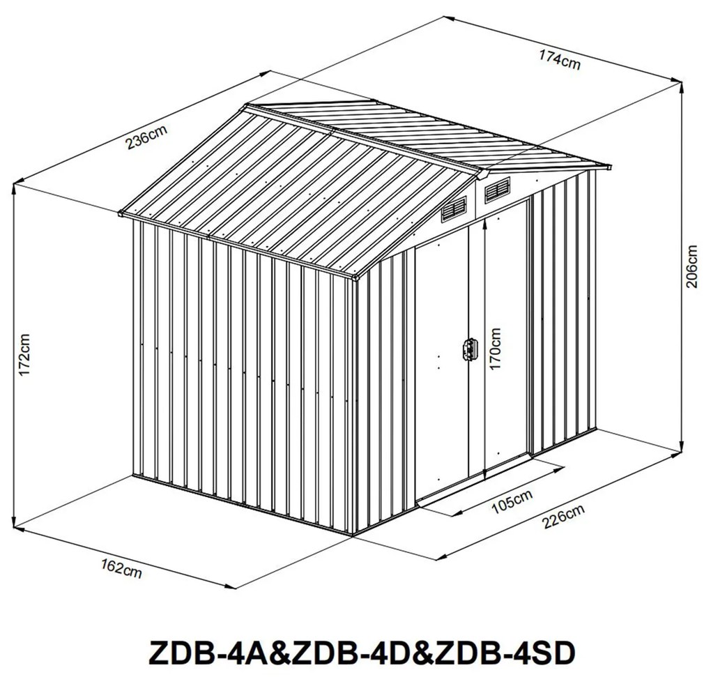 Záhradný domček BestBerg ZDB-4D / 4,1 m² / 236 x 174 x 206 cm / červené drevo / hnedá
