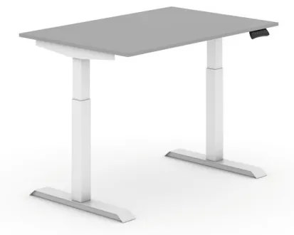 Výškovo nastaviteľný stôl, elektrický, 735-1235 mm,  doska 1200x800 mm, sivá, biela podnož