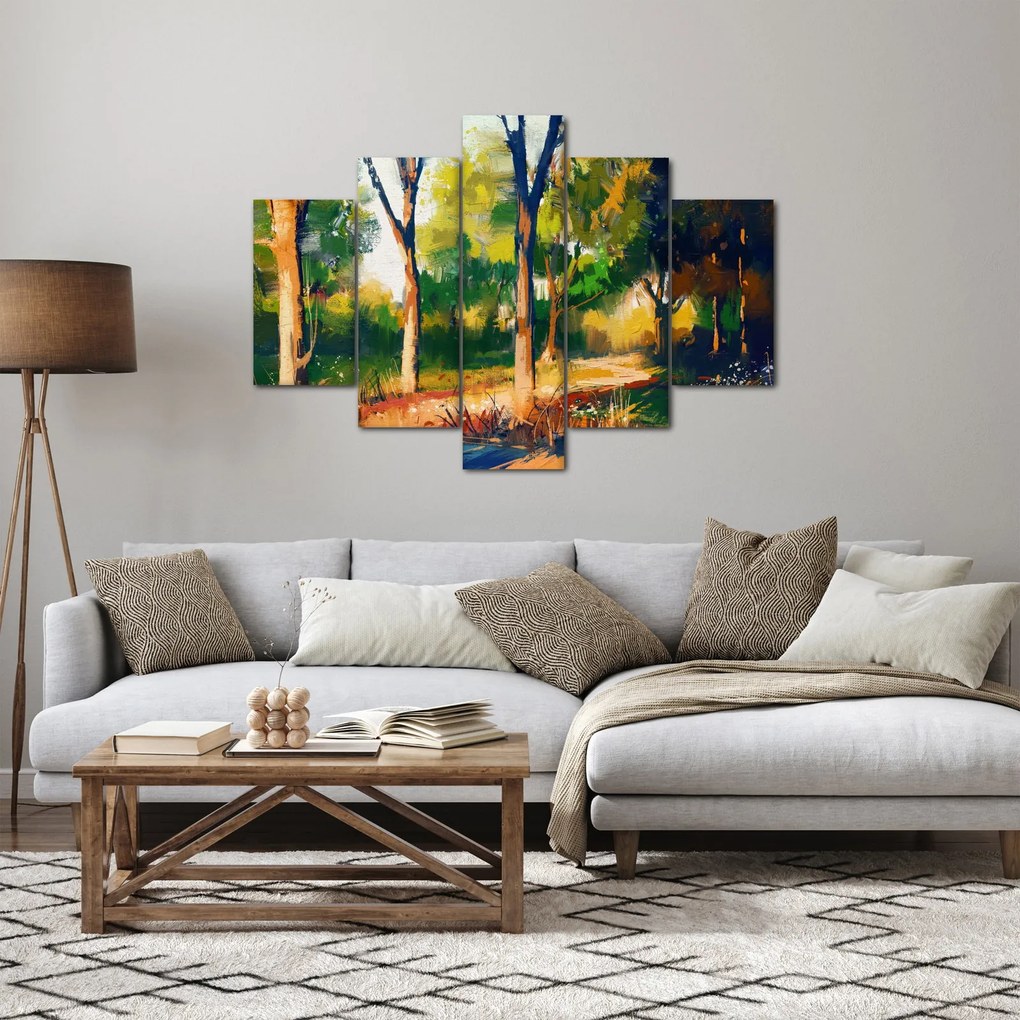 Obraz lesa v letnom slnku, maľba (150x105 cm)