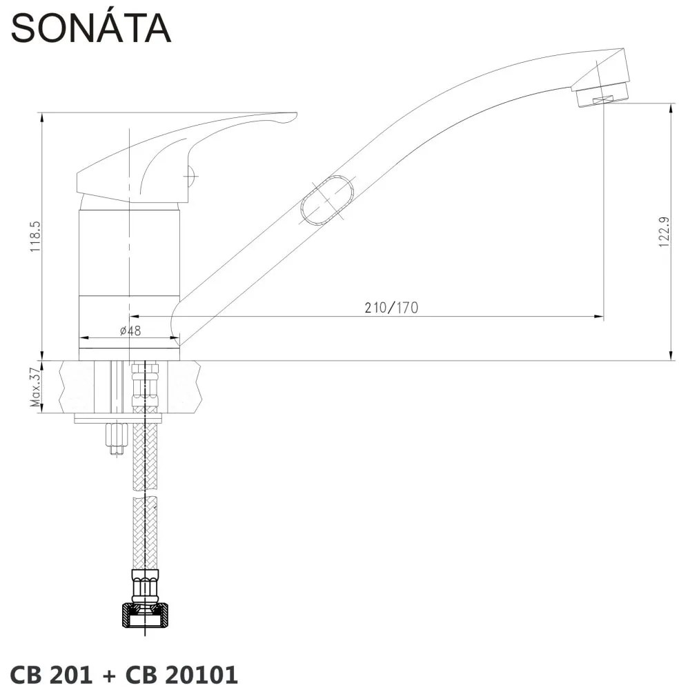 Mereo Mereo, Drezová stojanková batéria, Sonáta, s ramienkom plochým 210 mm, chróm, MER-CB201N