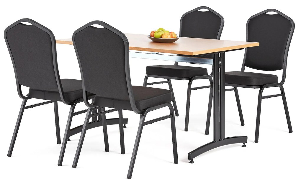 Zostava do jedálne, stôl + 4 stoličky, stôl buk / čierna, stoličky čierna l