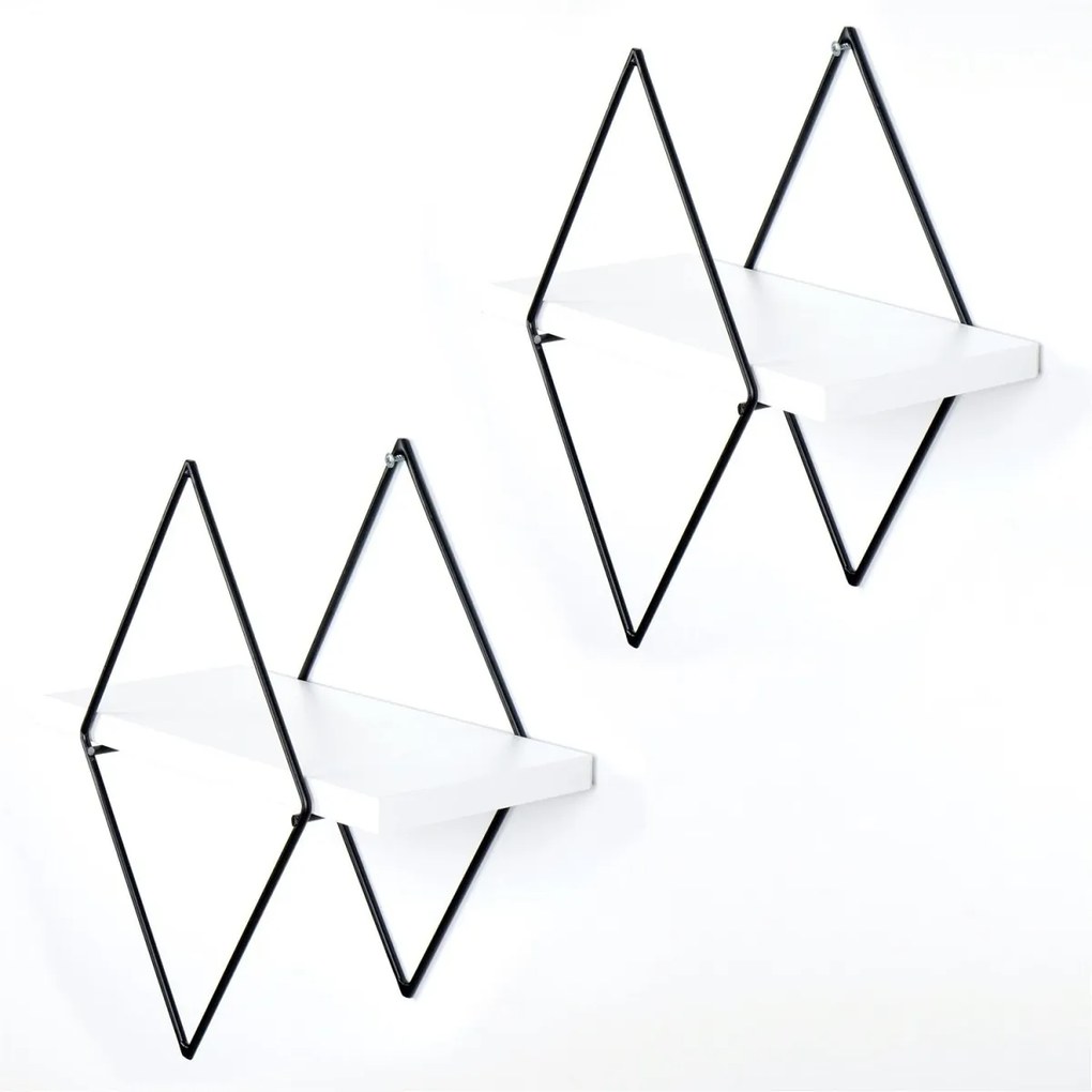 Sada 2 nástenných políc Rony biela/čierna