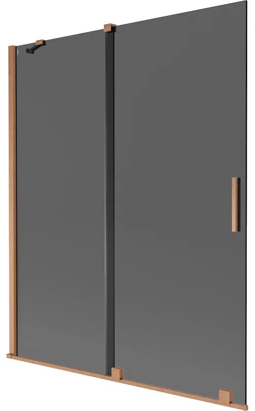 Mexen Velar, 2-krídlová posuvná vaňová zástena 140 x 150 cm, 8mm šedé sklo, medená matná, 896-140-000-41-65