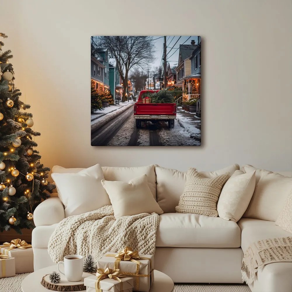 Obraz zasnežená ulica s vianočnými svetlami