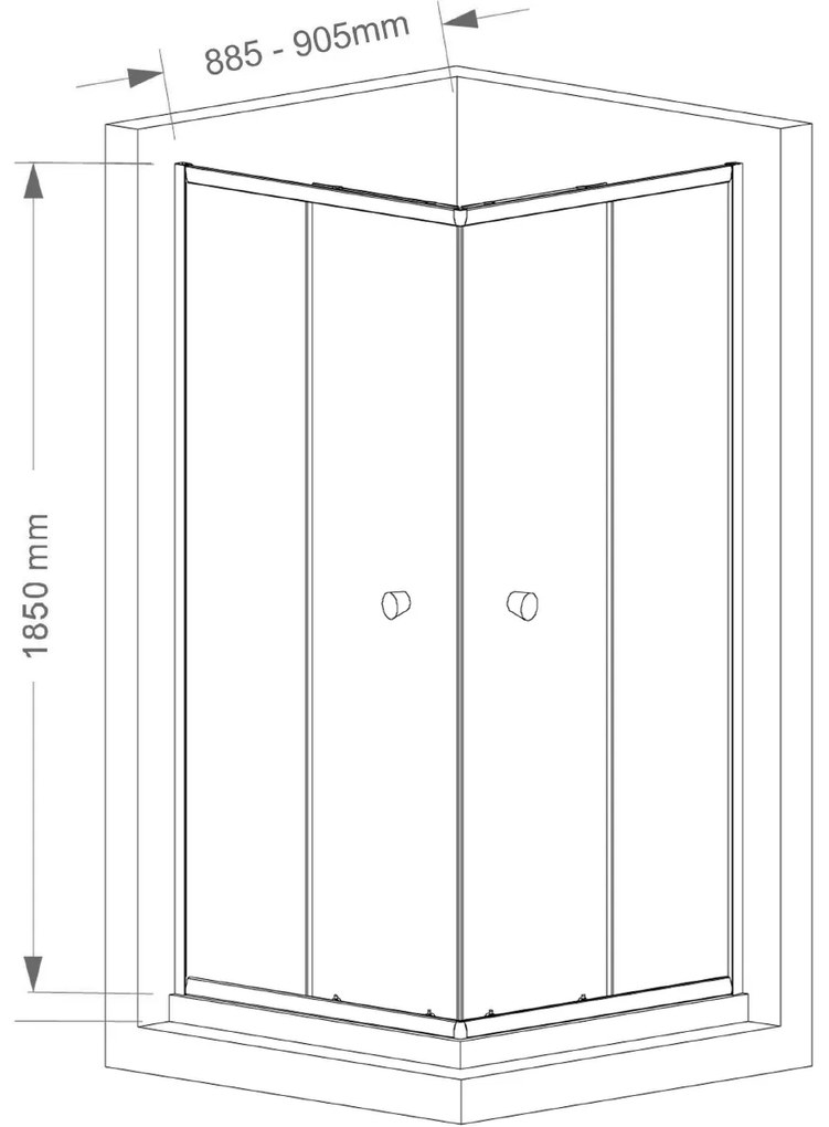 Aqualine Aqualine, AGGA štvorcová sprchová zástena 900x900mm, číre sklo, HLF909Y