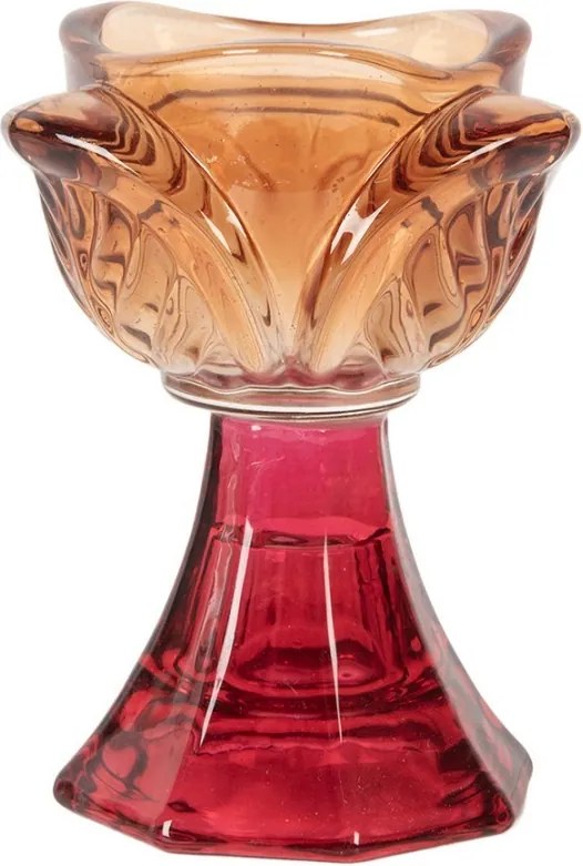 Červeno-oranžový sklenený svietnik kvetina Colorful Garden - Ø 7*10 cm