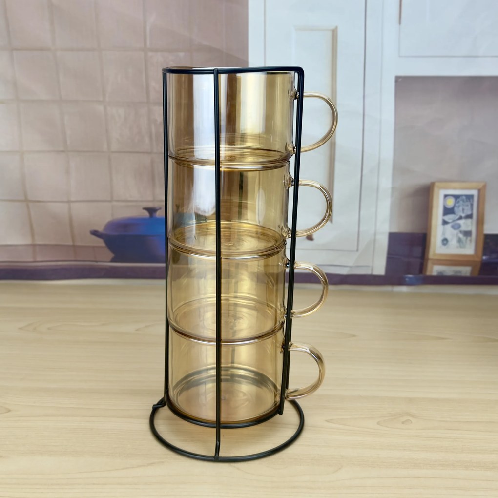 Sada 4 ks skleněných hrnků PETER HONEY 350 ml žlutá