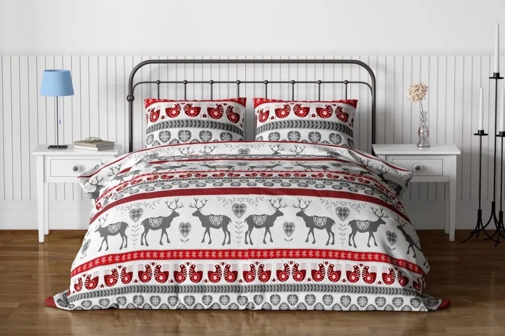 Flanelové DELUXE obliečky Homa CHRISTMAS GREY REINDEER 140x200 cm