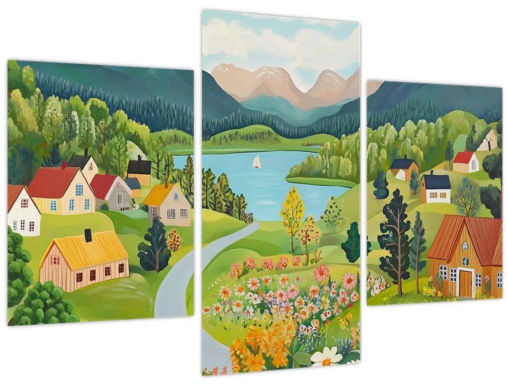 Obraz - Dedina v horách (90x60 cm)