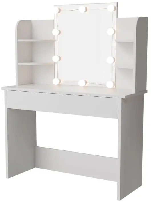 Toaletný stolík s LED osvetlením a zrkadlom, biely