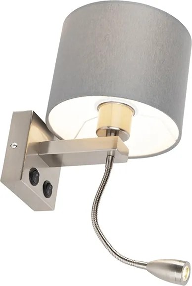 Moderná nástenná lampa oceľ s šedým tienidlom - Brescia