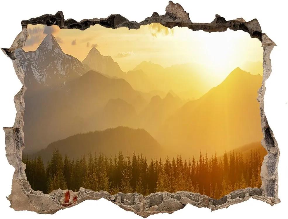 Nálepka fototapeta 3D Západ slunce hory WallHole-95x64-kamien-84116149