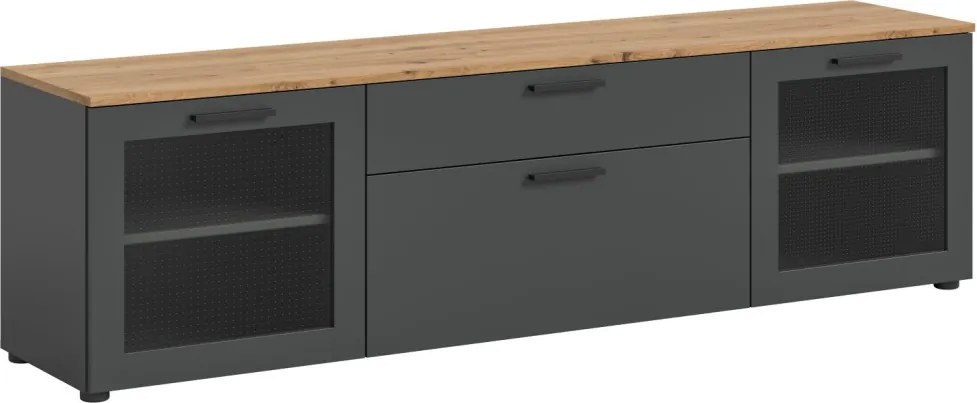 Široká TV skrinka Niklas, 185 cm, šedá/dub artisan
