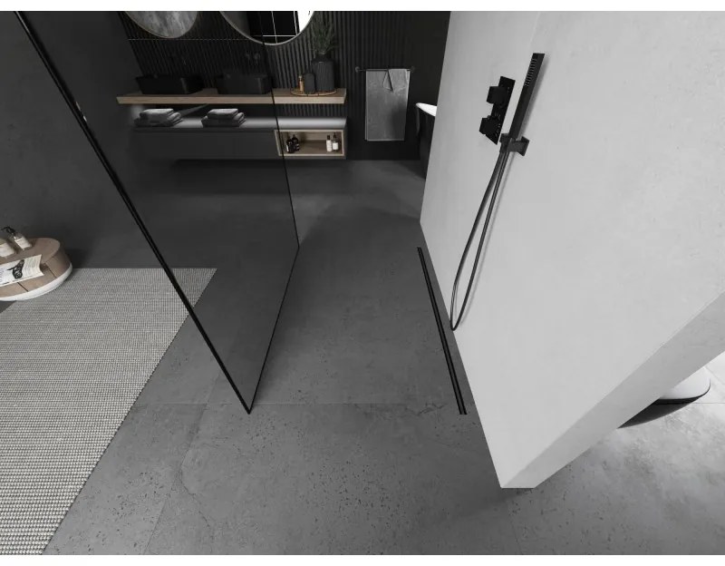 Mexen Kioto, sprchová zástena Walk-In 140 x 200 cm, 8mm číre sklo čierny vzor, grafitový profil, 800-140-002-95-70