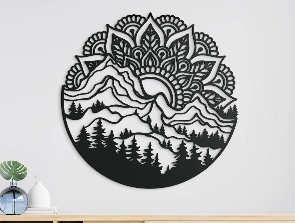 drevko Drevená mandala na stenu Východ Slnka Rozmer obrazu: 44,5 x 44 cm, Farba dekorácie: Čierna