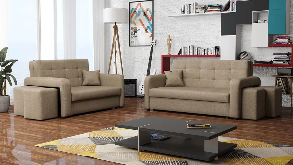 Rozkladacia sedacia súprava s úložným priestorom Clivia Home II + III, Taburetka: pravá strana (pohovka III) + ľavá strana (pohovka II), Dostupné poťahy: Manila 26