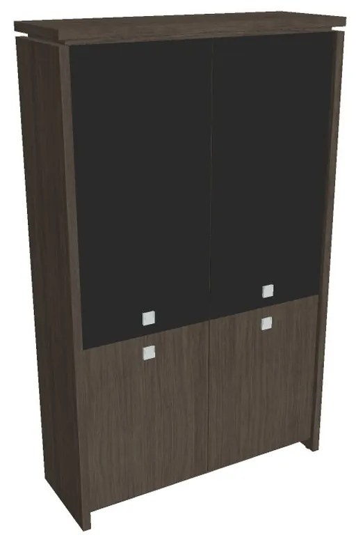 Vysoká skriňa Verno 128 x 46 x 210 cm, kombinované dvere, dub antracit / čierna