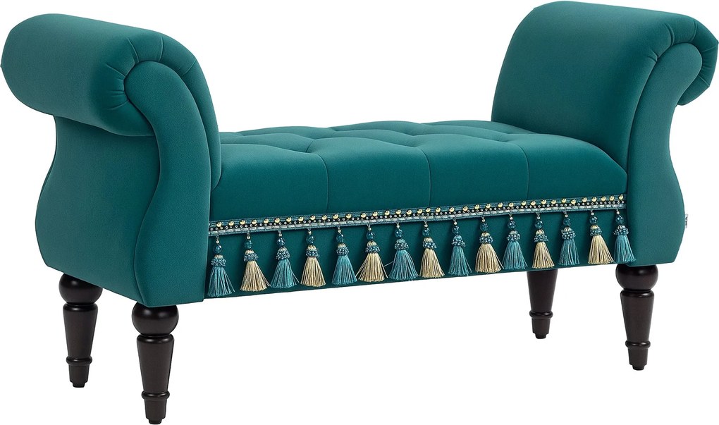 HOMCOM Čalúnená lavička, Mäkko elegantná, Luxusná lavička na postel s drevenými nohami, Lavička do chodby pre spálňu, nosnosť do 150 kg, Zelená, 117 x