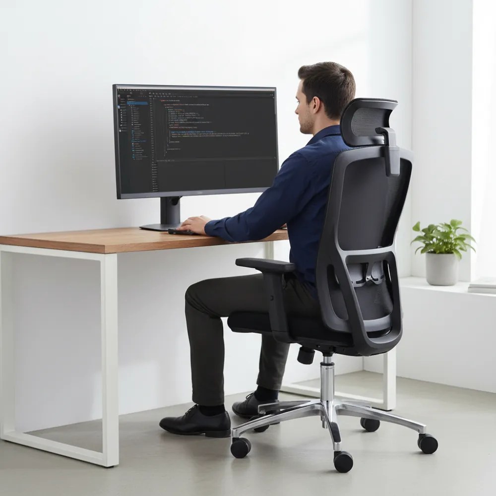 Kancelárska ergonomická stolička Neoseat TASCO — sieť / látka, čierna, nosnosť 150 kg