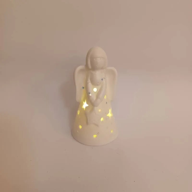 DECOLED Keramický anjel, 5,5 x 5,5 x 10 cm, teplá biela, 2xLR44