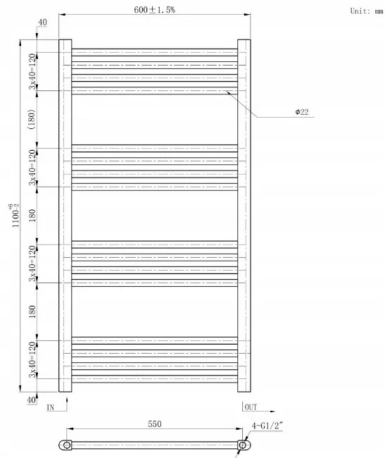 Erga Basic, vykurovacie teleso 1100x600 mm, 499 W, čierna, ERG-LAV-BASIC-11060-BK