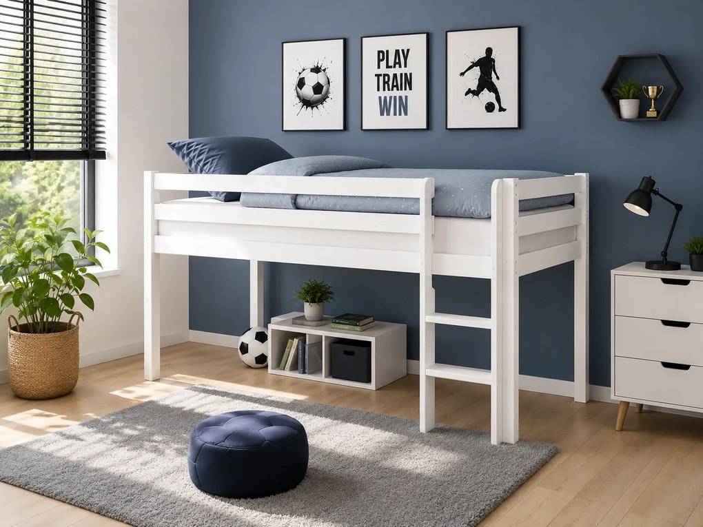 Detská vyvýšená posteľ z masívu 200x90 cm – biela farba