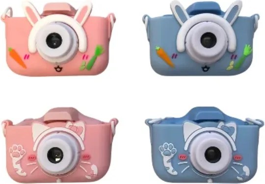 Dětský digitální fotoaparát se silikonovým obalem v podobě kočičky - růžový
