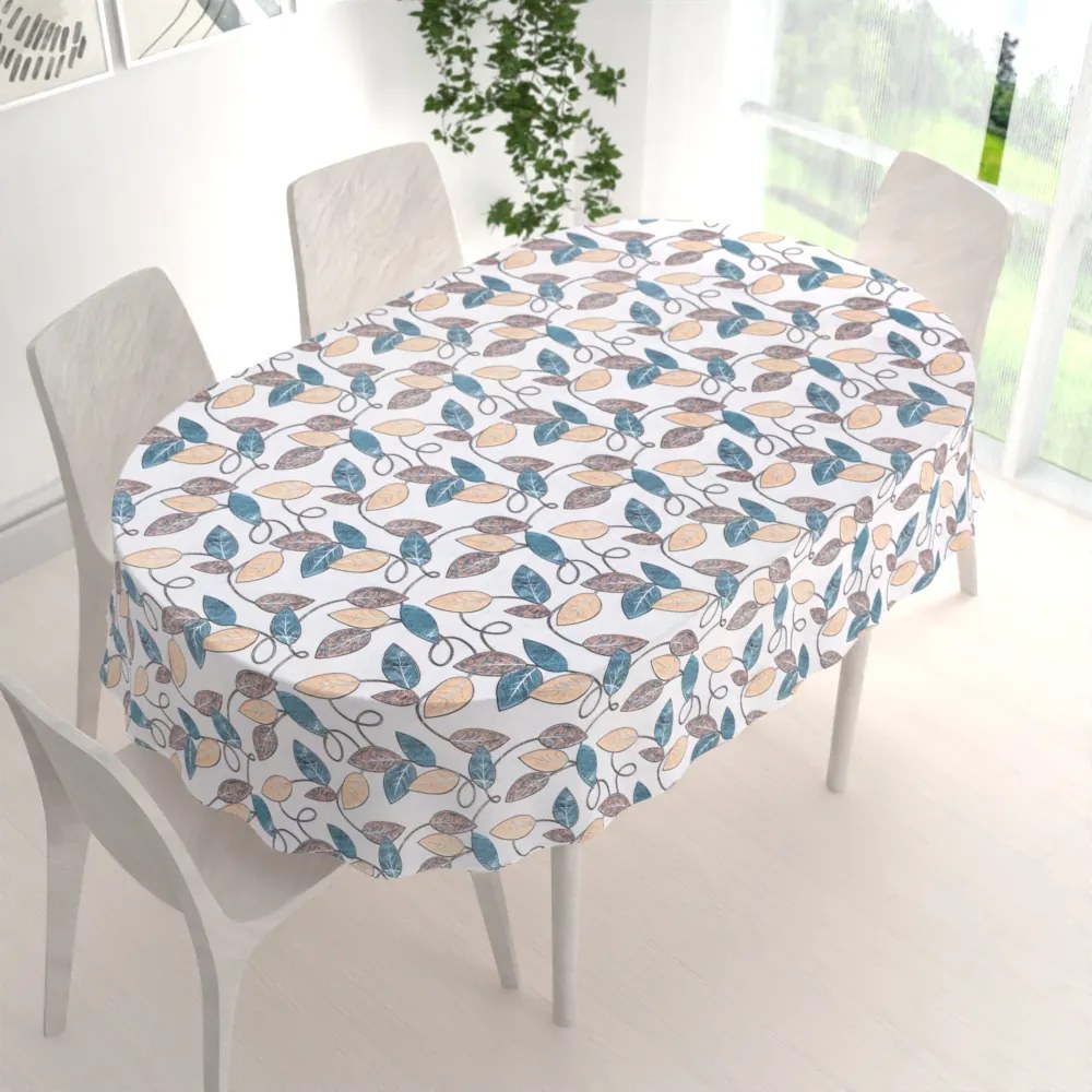 Biante Dekoračný oválny obrus PML-035 Modro-žlté listy 100x140 cm