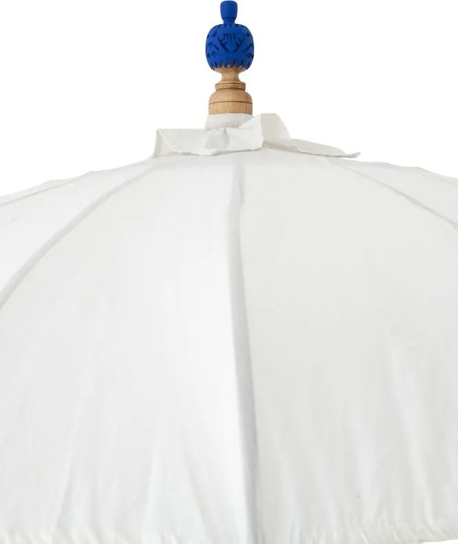 Biely slnečník so drevenou tyčou a strapcami Flavie Blue - ∅ 180*260 cm