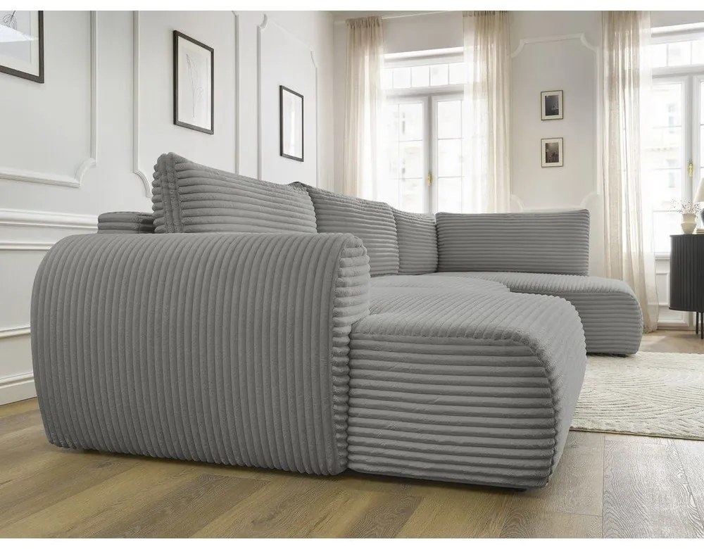 Tmavosivá menčestrová rozkladacia rohová pohovka (ľavý roh/do "U") Lucien – Bobochic Paris