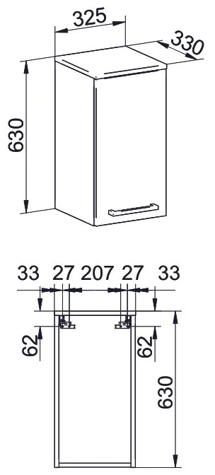 Mereo Bino kúpeľňová skrinka horná 63 cm, pravá, Multidecor, Dark Rockford Hic, MER-CN696DRH1