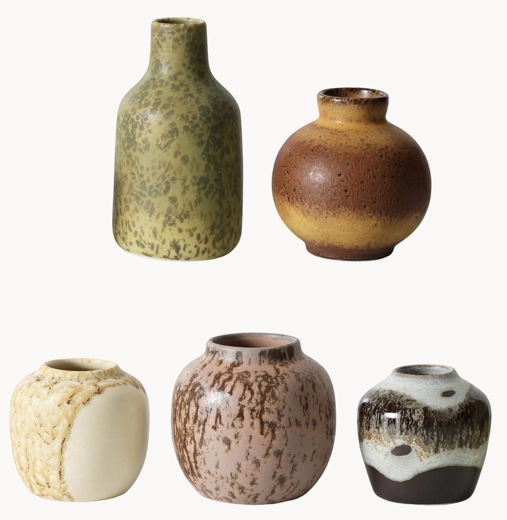 Ručne vyrobené vázy's reaktívnou glazúrou 70's, 5 ks